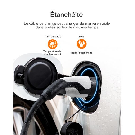 tomons Typ 2 Ladekabel, 22KW 7M 32A 3-Phasig,Elektroauto Typ 2 für EV/PHEV, Typ 2 auf Typ 2 EV mit Tragetasche und Mikrofasertuch für Model S/3/X/Y, ID.3, ID.4