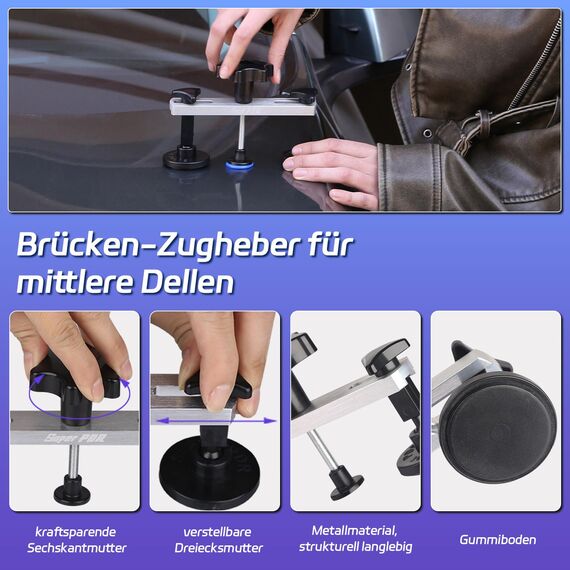 PDR TOOLS Ausbeulwerkzeug Dellen Reparaturset Auto- Beulenzieher, Gleithammer aus Aluminium, PDR Reflektionsplatte, PDR Werkzeug - KFZ-Werkzeug für Karosserie, Hagelschaden & Beulenentfernung