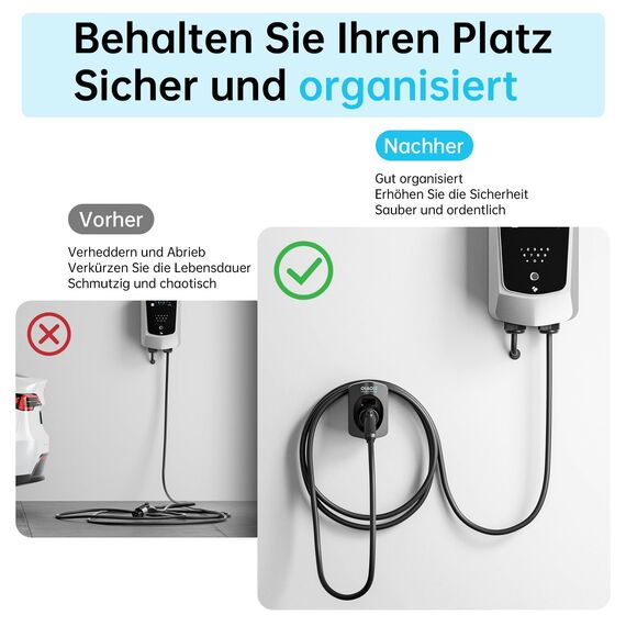 QIAO Typ 2 EV Ladegerät Halter, Wandhalterung EV Ladekabel Organizer für Elektroauto mit Typ 2 IEC 62196-2 Stecker, Wall Box Ladekabel Tidy Management für Indoor Outdoor Verwendung
