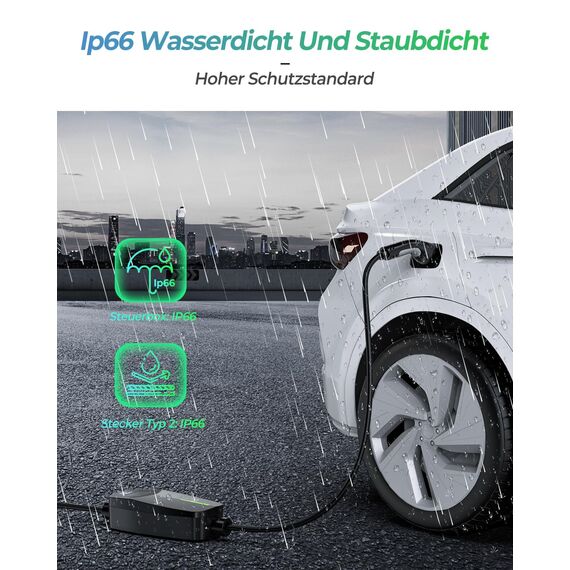 EVDANCE Typ 2 Ladekabel Schuko für Elektroauto 3,68kW[1-phasig, 6.1m, 6-16A] Ladekabel Elektroauto Typ 2 Schuko für Elektroauto & Hybrid(PHEV/EV) - Schwarz