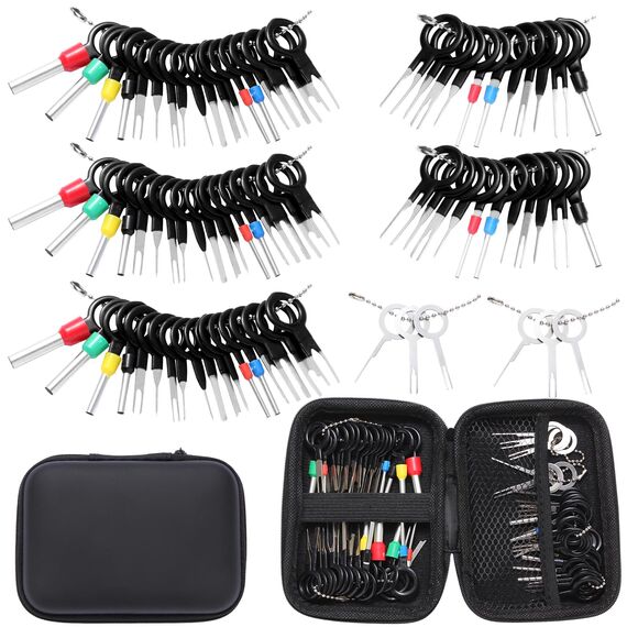 HMSQD 82 Stk Auspinnwerkzeug KFZ Set, Automotive Terminal Removal Tool Kit, Entriegelungswerkzeug Kfz Stecker Klemmen Ausbauwerkzeug für die meisten Kabelstecker, Kabelbaum Terminal Spezialwerkzeug