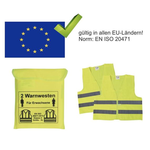 RAU KFZ Warnwesten Sicherheitswesten Set für die Ganze Familie 2 Erwachsenenwesten + 2 Kinderwesten