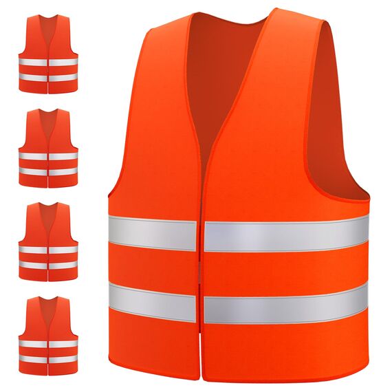 Brovamo Warnweste orange, warnwesten Auto 5er, Warnweste Auto, Warnweste Erwachsene Kinder, Sicherheitsweste Auto，für Auto, Motorrad, Fahrrad