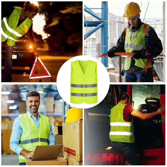 Gowkeey Warnwesten Auto 5 STK, Warnweste Pannenweste Warnwesten Neongelb Sicherheitsweste Westen Auto,Weste Neongelb Reflektierend High Visibility Vest für Autofahrern Fahrern Arbeitskräften