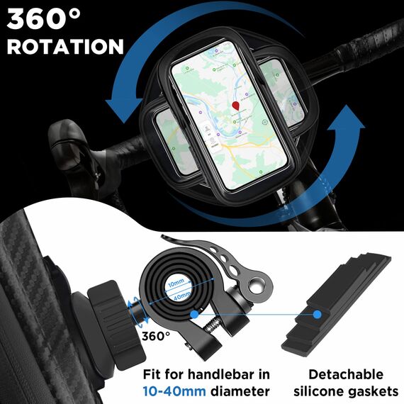 Handyhalterung Fahrrad Wasserdicht Handyhalter Motorrad 360°Drehbarem Fahrradhalterung Lenkertasche für 4.7-7 Zoll Smartphone mit Regenhaube Fahrradtasche Fahrradlenker Halter Tasche