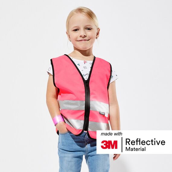 Salzmann 3M Warnweste für Kinder mit Reißverschluss | Hergestellt mit 3M Reflektierendem Material,Pink,M