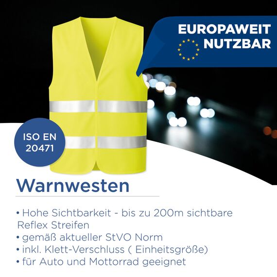 VZL Warnwesten Auto Set – TÜV geprüfte Warnweste EN ISO 20471 – Warnweste Auto – 2/3/5 Stück Warnwesten – für Auto, Motorrad, Fahrrad – Warnweste Kinder – Rettungsweste Kinder (2)