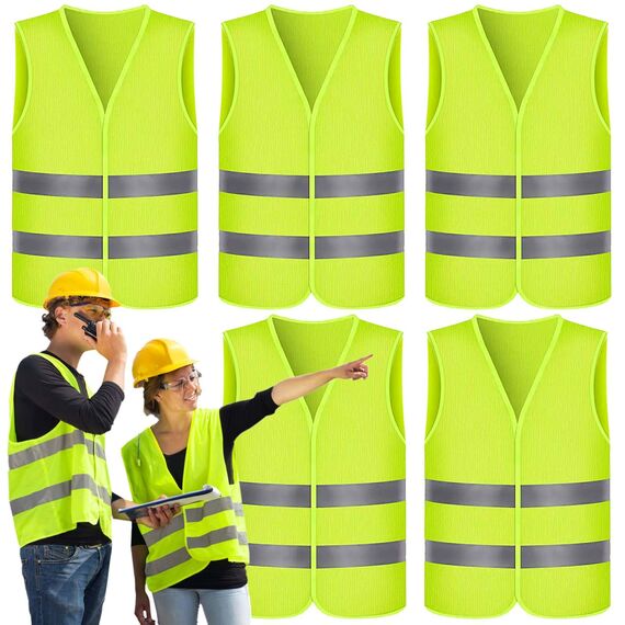Gowkeey Warnwesten Auto 5 STK, Warnweste Pannenweste Warnwesten Neongelb Sicherheitsweste Westen Auto,Weste Neongelb Reflektierend High Visibility Vest für Autofahrern Fahrern Arbeitskräften