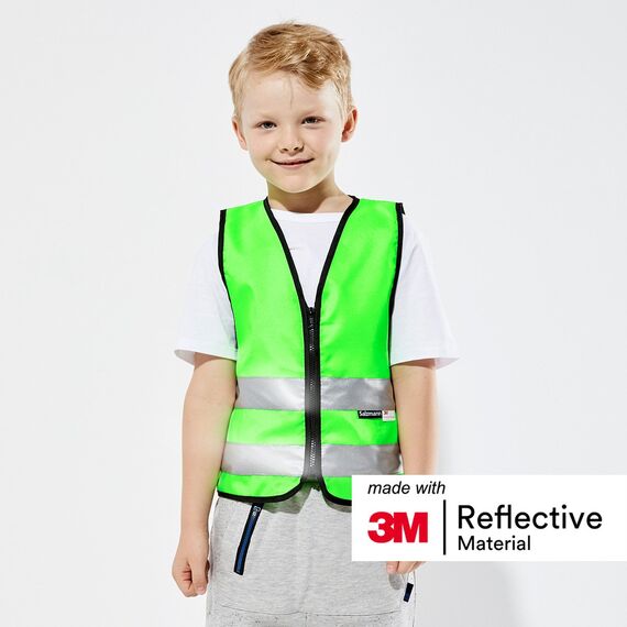 Salzmann 3M Warnweste für Kinder mit Reißverschluss | Hergestellt mit 3M Reflektierendem Material,Grün,M