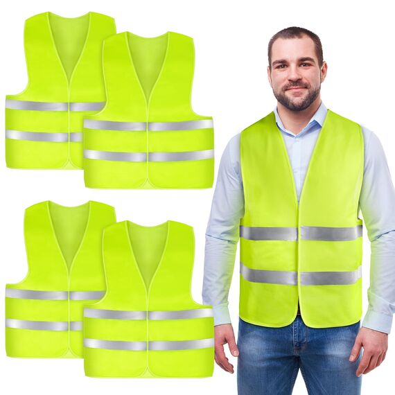AYBUY Warnwesten Auto, 4 Stück Grün Sicherheitsweste, Reflektierende Warnwesten, für Erwachsene und Kinder 360° Reflektierend mit Reflektorstreifen, für Nacht, Bauarbeiter, Autofahrern Fahrern