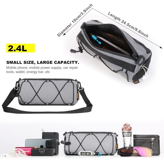 Rhinowalk Fahrrad Lenkertasche Vordertasche Fahrradtasche Aufbewahrungstasche mit Schultergurt für Rennrad Mountainbike Radfahren Reisen (Reflektierendes Grau)