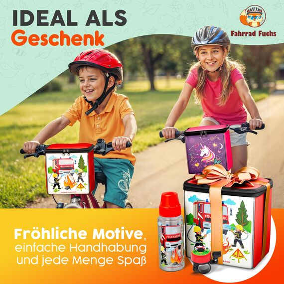 Lenkertasche Kinder Feuerwehr – Fahrradkorb Kinder vorne, Kinderfahrrad Korb vorne, Laufrad Korb, Fahrradtasche Lenker – wasserabweisend, kompatibel mit Woom Puky
