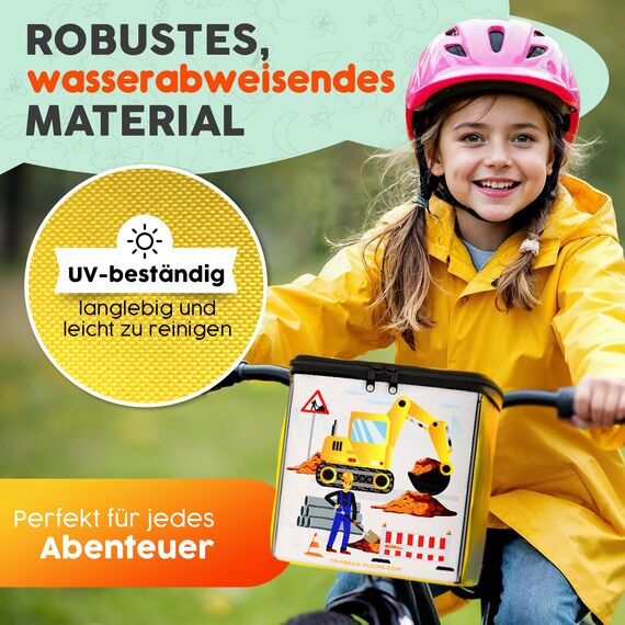 Lenkertasche Kinder Bagger – Fahrradkorb Kinder vorne, Kinderfahrrad Korb vorne, Laufrad Korb, Fahrradtasche Lenker – wasserabweisend, kompatibel mit Woom Puky
