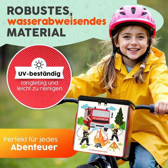 Lenkertasche Kinder Feuerwehr – Fahrradkorb Kinder vorne, Kinderfahrrad Korb vorne, Laufrad Korb, Fahrradtasche Lenker – wasserabweisend, kompatibel mit Woom Puky