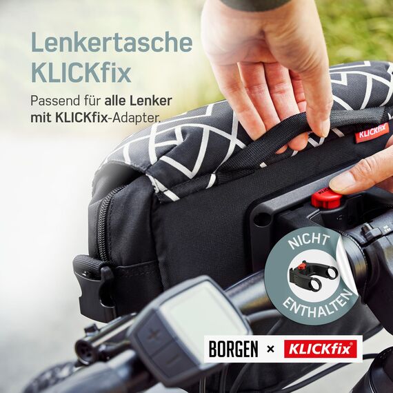 Borgen KLICKfix Lenkertasche Fahrrad - 5l Wasserabweisende und geräumige Fahrrad Lenkertasche - Bike Bag E-Bike, MTB, Citybike, Rennrad - 2in1 Tragetasche Dank abnehmbarem Gurt - Fahrradtasche Lenker