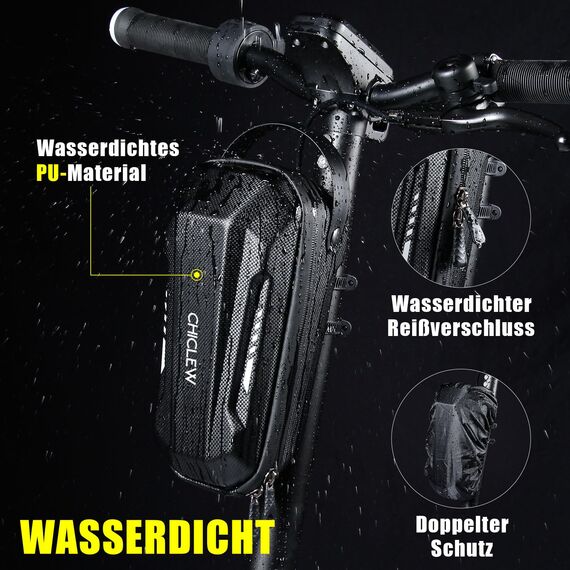 CHICLEW Scooter Tasche für Roller, Rollertasche Front Tube Bag Groß Lenkertasche Wasserfest, Vordertasche für Elektroroller Xiaomi MI Mijia M365 Sedway Ninebot E ES1/ES2/ES3/ES4 (Schwarz, 2L)