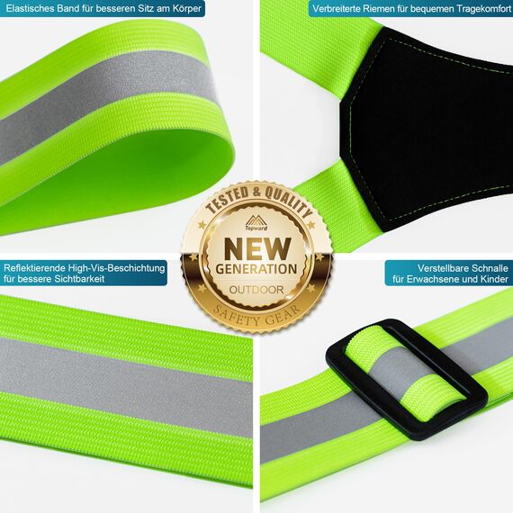 Topward Warnweste Sicherheitsweste für Fahrrad Auto Laufweste Joggen, High-Vis reflektierende Warnweste für optimale Sichtbarkeit, Damen Herren Kinder warnwesten, LEDs Tag und Nacht Motorrad Radfahren