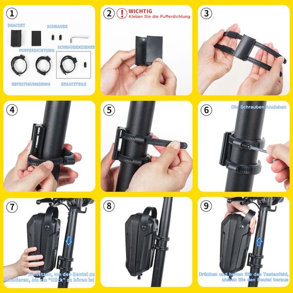 CHICLEW Scooter Tasche für Roller, Rollertasche Front Tube Bag Groß Lenkertasche Wasserfest, Vordertasche für Elektroroller Xiaomi MI Mijia M365 Sedway Ninebot E ES1/ES2/ES3/ES4 (Schwarz, 2L)