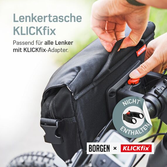 Borgen KLICKfix Lenkertasche Fahrrad - 5l Wasserabweisende und geräumige Fahrrad Lenkertasche - Bike Bag E-Bike, MTB, Citybike, Rennrad - 2in1 Tragetasche Dank abnehmbarem Gurt - Fahrradtasche Lenker