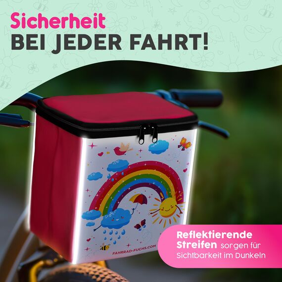 Lenkertasche Fahrrad Kinder - Regenbogen Pink - Fahrradtasche Lenker, Fahrradkorb Kinder Vorne, Korb Laufrad, Fahrradkorb Kinderfahrrad - wasserabweisend, universell passend