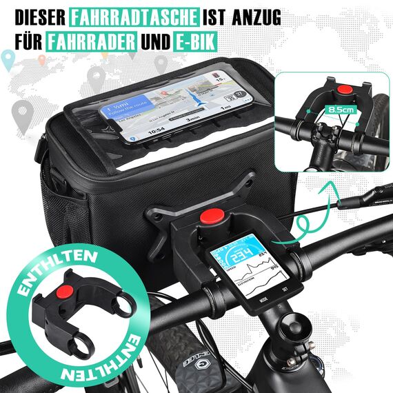 HASAGEI Fahrradtasche,Lenkertasche Fahrrad,mit Lenkeradapter FüR Fahrrad,Ebike und ElektrofahrräDer, 6L Fahrradkorb Vorne,Wasserdicht Lenkertaschen