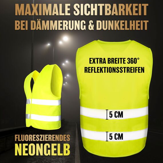 HELDENWERK Warnwesten Auto 4er Set Europaweit gültig nach aktueller Norm 2026 EN ISO 20471 - Reflektierende Warnweste Auto - Sicherheitsweste Gelb - Warnschutzweste - Auto Warnweste für Erwachsene