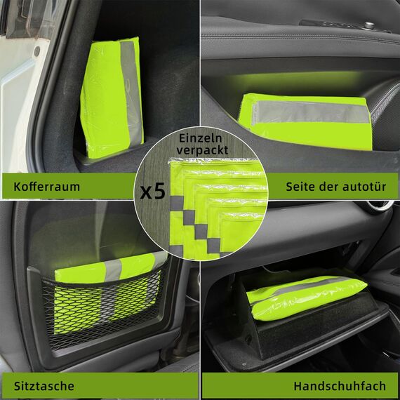 Brovamo Warnwesten Auto 5er-Europaweit gültig nach EN ISO 20471-Warnweste Auto-Warnweste alle Größen-Warnweste Kinder-Warnweste Auto-Sicherheitsweste