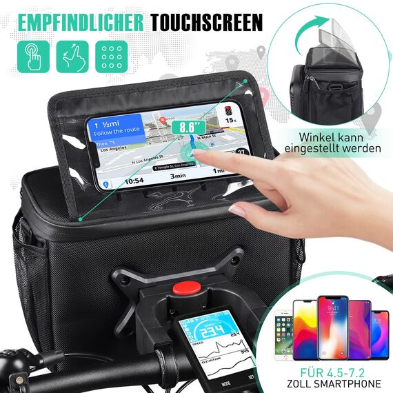 HASAGEI Fahrradtasche,Lenkertasche Fahrrad,mit Lenkeradapter FüR Fahrrad,Ebike und ElektrofahrräDer, 6L Fahrradkorb Vorne,Wasserdicht Lenkertaschen