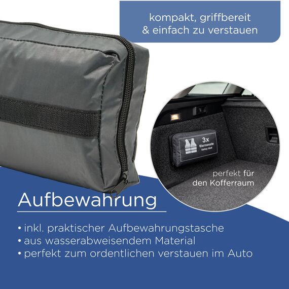VZL Warnwesten Auto Set – TÜV geprüfte Warnweste EN ISO 20471 – Warnweste Auto – 2/3/5 Stück Warnwesten – für Auto, Motorrad, Fahrrad – Warnweste Kinder – Rettungsweste Kinder (2)