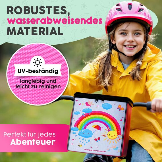 Lenkertasche Fahrrad Kinder - Regenbogen Pink - Fahrradtasche Lenker, Fahrradkorb Kinder Vorne, Korb Laufrad, Fahrradkorb Kinderfahrrad - wasserabweisend, universell passend