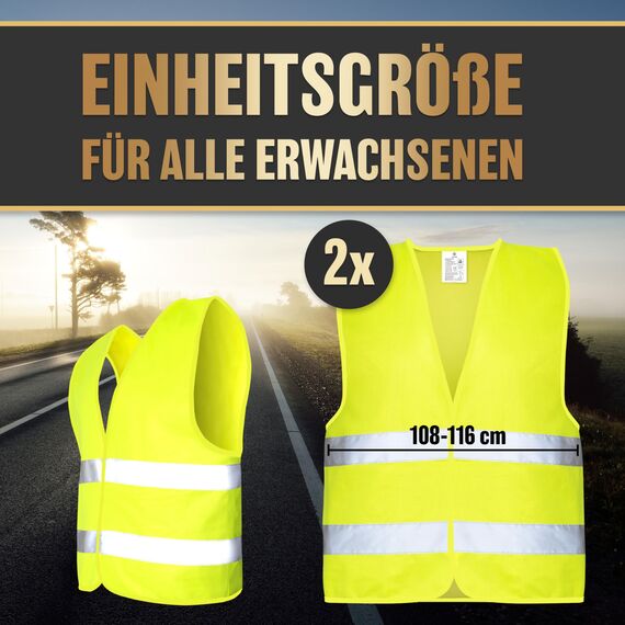 HELDENWERK Auto Warnweste 2er Set für Erwachsene europaweit einsetzbar - Reflektierende Warnwesten 2026 - PKW Sicherheitsweste, Pannenweste, KFZ Weste