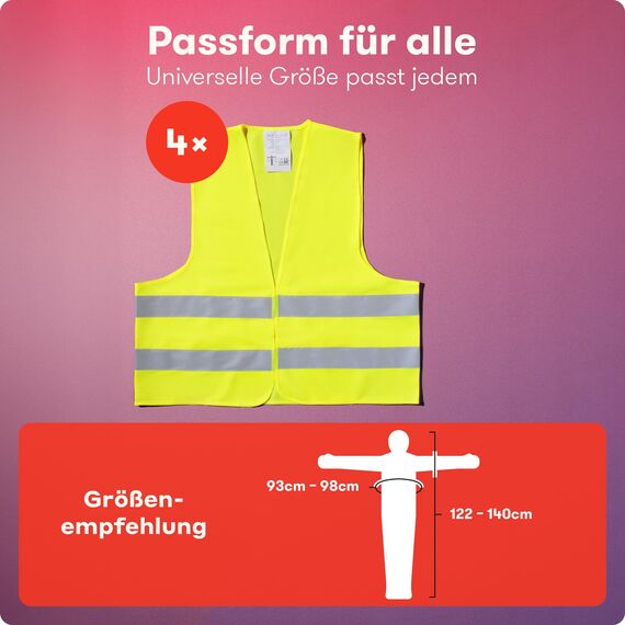 PURAHELP Warnweste Kinder (5-12 Jahre) Sicherheitsweste (4 Stück) für den Schulweg, Fahrrad, Auto - Reflektierende Warnweste Gelb