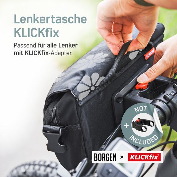Borgen KLICKfix Lenkertasche Fahrrad - 5l Wasserabweisende und geräumige Fahrrad Lenkertasche - Bike Bag E-Bike, MTB, Citybike, Rennrad - 2in1 Tragetasche Dank abnehmbarem Gurt - Fahrradtasche Lenker
