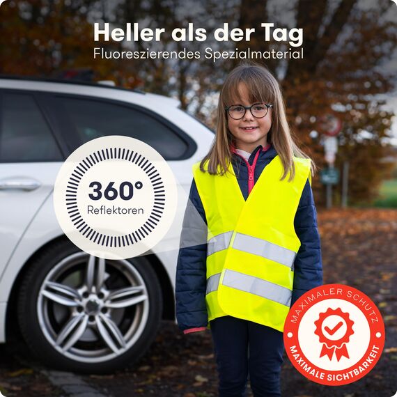 PURAHELP Warnweste Kinder (5-12 Jahre) Sicherheitsweste (8 Stück) für den Schulweg, Fahrrad, Auto - Reflektierende Warnweste Gelb