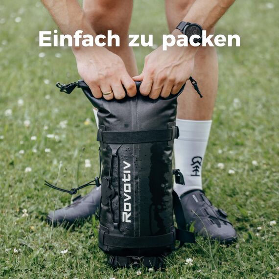 Rovativ® Bikepacking Lenkertasche [9,5 Liter] 100% Wasserdicht - Lenkerrolle - extra Fester Halt - Robustes TPU-Gewebe - für Gravelbike, Rennrad, MTB