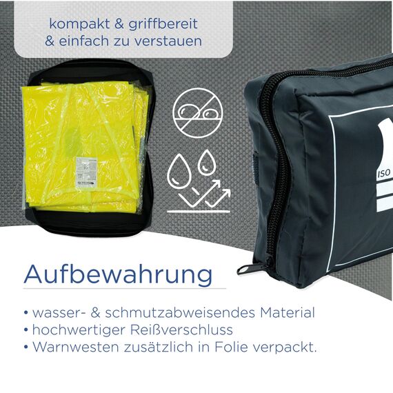 VZL Warnwesten Auto Set – TÜV geprüfte Warnweste EN ISO 20471 – Warnweste Auto – 2/3/5 Stück Warnwesten – für Auto, Motorrad, Fahrrad – Warnweste Kinder – Rettungsweste Kinder (2)