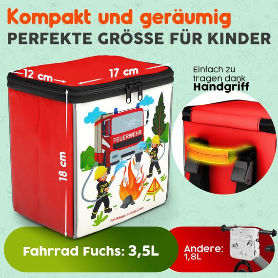 Lenkertasche Kinder Feuerwehr – Fahrradkorb Kinder vorne, Kinderfahrrad Korb vorne, Laufrad Korb, Fahrradtasche Lenker – wasserabweisend, kompatibel mit Woom Puky