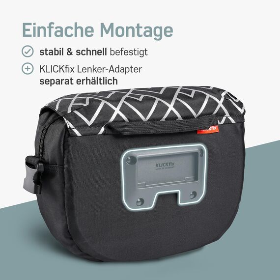 Borgen KLICKfix Lenkertasche Fahrrad - 5l Wasserabweisende und geräumige Fahrrad Lenkertasche - Bike Bag E-Bike, MTB, Citybike, Rennrad - 2in1 Tragetasche Dank abnehmbarem Gurt - Fahrradtasche Lenker