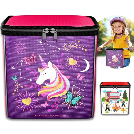 Lenkertasche Kinder Einhorn – Fahrradkorb Kinder vorne, Kinderfahrrad Korb vorne, Laufrad Korb, Fahrradtasche Lenker – wasserabweisend, kompatibel mit Woom Puky
