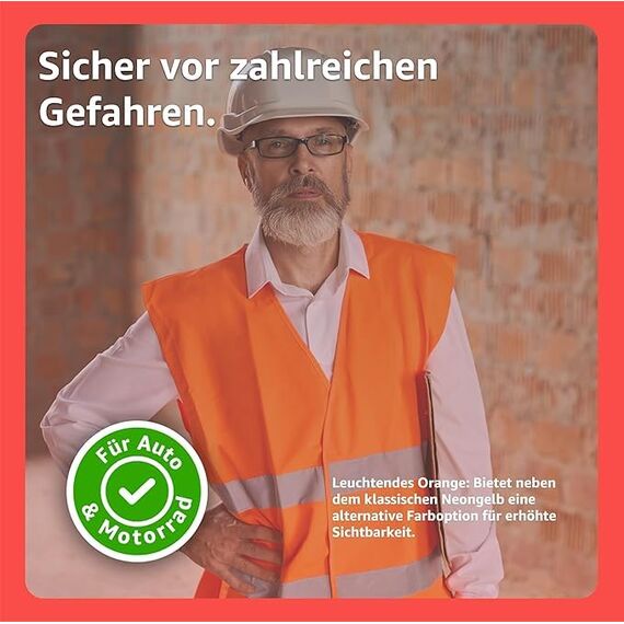 POWR CAR 4x ISO20471 2026 Warnweste für Autos - hell und reflektierende Sicherheitswesten für Pkw und Lkw