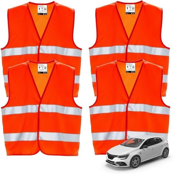 POWR CAR 4x ISO20471 2026 Warnweste für Autos - hell und reflektierende Sicherheitswesten für Pkw und Lkw