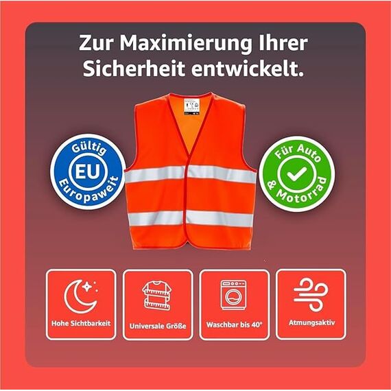 POWR CAR 4x ISO20471 2026 Warnweste für Autos - hell und reflektierende Sicherheitswesten für Pkw und Lkw