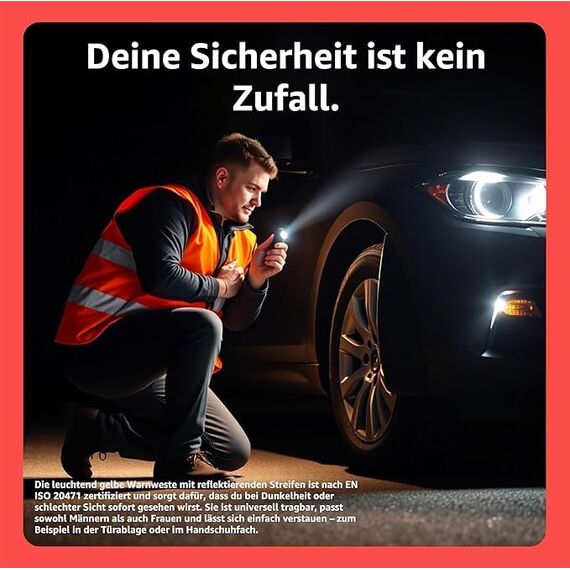 POWR CAR 4x ISO20471 2026 Warnweste für Autos - hell und reflektierende Sicherheitswesten für Pkw und Lkw