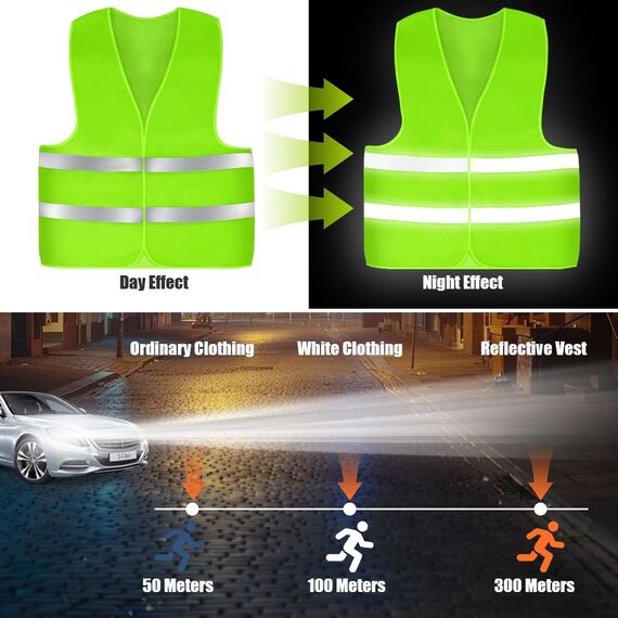 AYBUY Warnwesten Auto, 2 Stück Grün Sicherheitsweste, Reflektierende Warnwesten, für Erwachsene und Kinder 360° Reflektierend mit Reflektorstreifen, für Nacht, Bauarbeiter, Autofahrern Fahrern