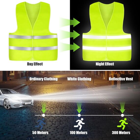AYBUY Warnwesten Auto, 2 Stück Grün Sicherheitsweste, Reflektierende Warnwesten, für Erwachsene und Kinder 360° Reflektierend mit Reflektorstreifen, für Nacht, Bauarbeiter, Autofahrern Fahrern
