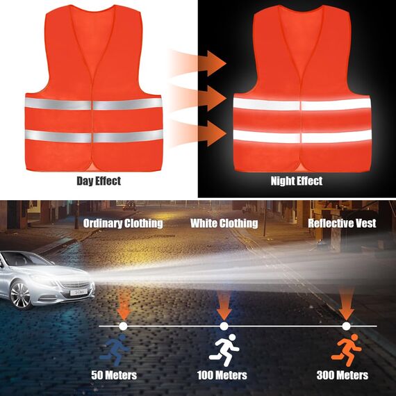 AYBUY Warnwesten Auto, 4 Stück Rot Sicherheitsweste, Reflektierende Warnwesten, für Erwachsene und Kinder 360° Reflektierend mit Reflektorstreifen, für Nacht, Bauarbeiter, Autofahrern Fahrern