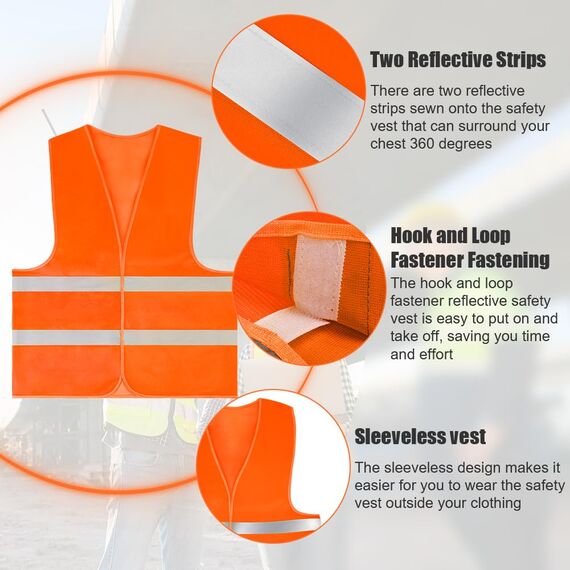 AYBUY Warnwesten Auto, 4 Stück Orange Sicherheitsweste, Reflektierende Warnwesten, für Erwachsene und Kinder 360° Reflektierend mit Reflektorstreifen, für Nacht, Bauarbeiter, Autofahrern Fahrern