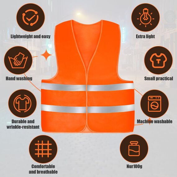 AYBUY Warnwesten Auto, 4 Stück Orange Sicherheitsweste, Reflektierende Warnwesten, für Erwachsene und Kinder 360° Reflektierend mit Reflektorstreifen, für Nacht, Bauarbeiter, Autofahrern Fahrern