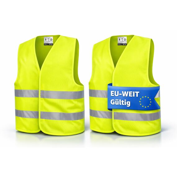 OwnWheel 2X Warnweste Auto ISO20471-2026: gelb - reflektierende Sicherheitsweste für PKW & LKW - Notfall & Pannenwesten