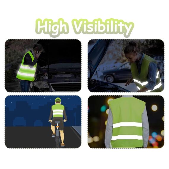 Chenivesss 2 Stück Warnwesten Auto, Warnweste, High Visibility Vest, Pannenweste, Warnwesten, Grün Sicherheitsweste, Reflektorweste, für Nacht, Bauarbeiter, Autofahrer